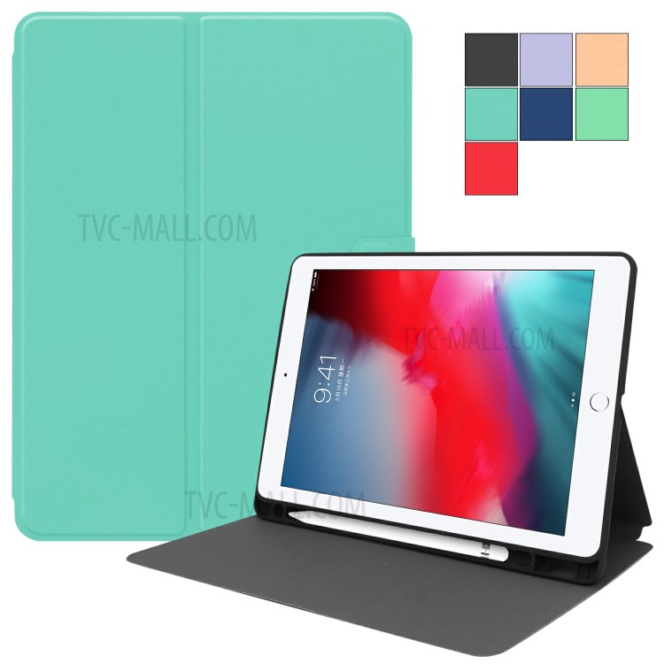 PU Leather Stand Tablet Protective Case with Pen Slot for Apple iPad 10.2 (2019) - Cyan-7