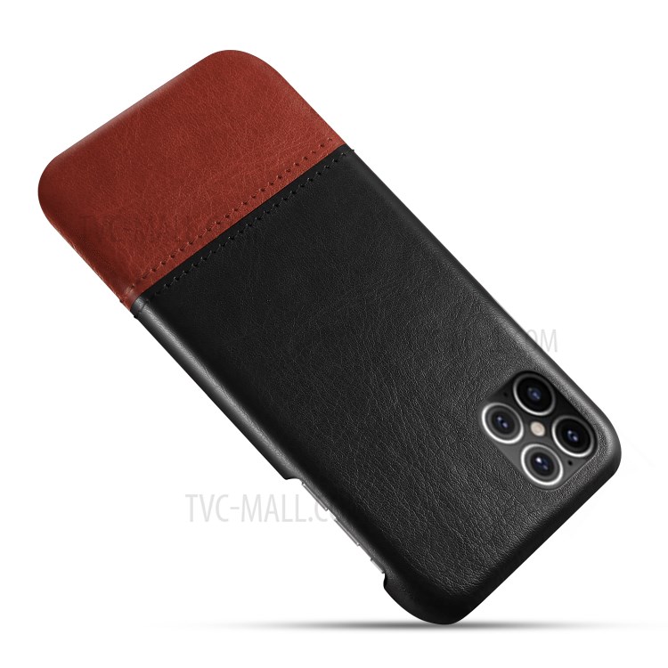 KSQ Dual-color Splicing PU Leather Coated Hard PC Case for iPhone 12 5.4 inch - Black / Dark Brown-3