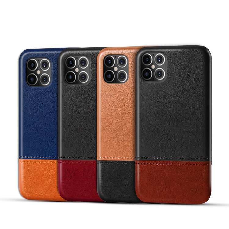 KSQ Dual-color Splicing PU Leather Coated Hard PC Case for iPhone 12 5.4 inch - Black / Dark Brown-7