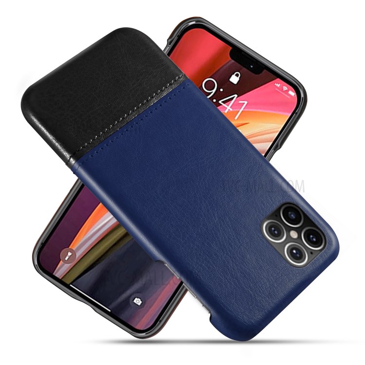 KSQ Dual-color Splicing PU Leather Coated Hard PC Case for iPhone 12 5.4 inch - Dark Blue / Black-1
