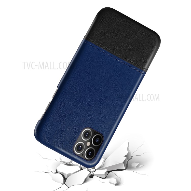 KSQ Dual-color Splicing PU Leather Coated Hard PC Case for iPhone 12 5.4 inch - Dark Blue / Black-2
