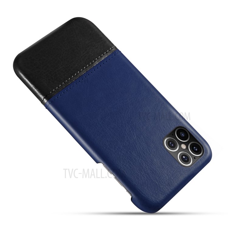 KSQ Dual-color Splicing PU Leather Coated Hard PC Case for iPhone 12 5.4 inch - Dark Blue / Black-3