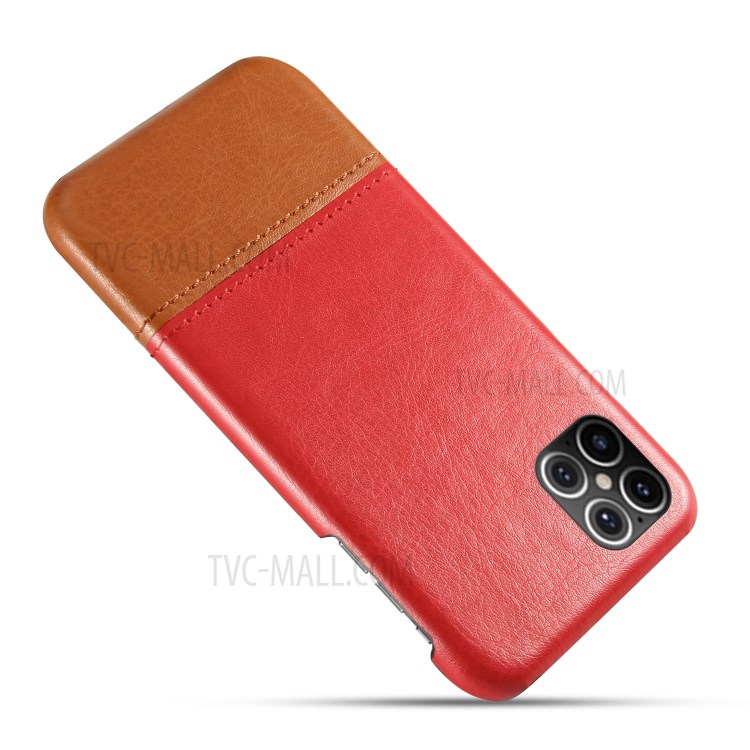KSQ Dual-color Splicing PU Leather Coated Hard PC Case for iPhone 12 5.4 inch - Red / Orange-3