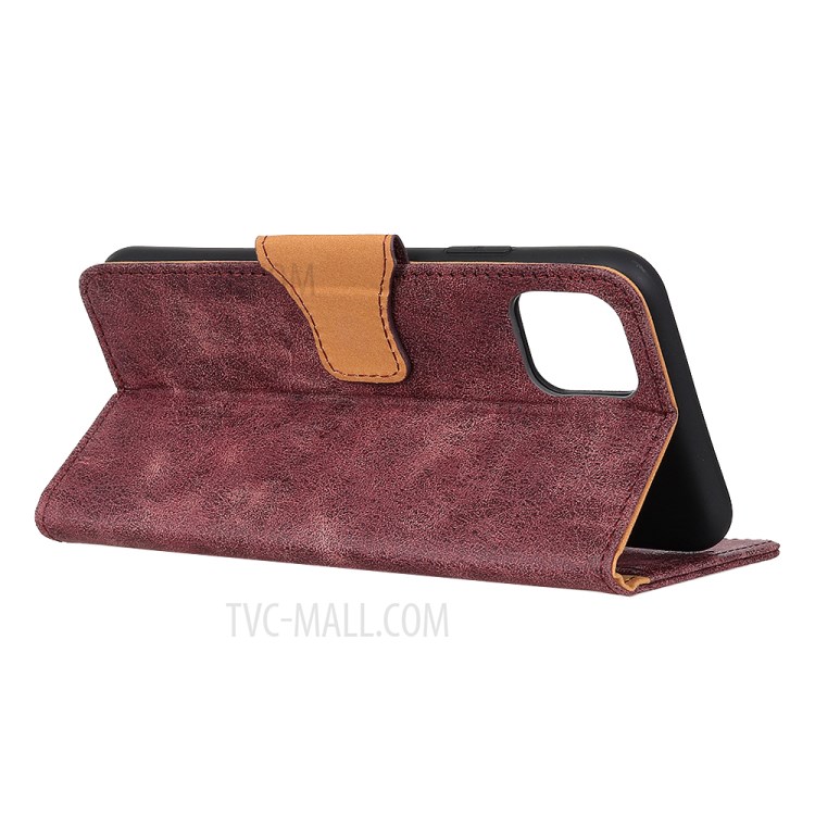 Retro Split Leather Mobile Phone Case for iPhone 12 Pro 6.1 inch/12 Max 6.1 inch - Wine Red-11