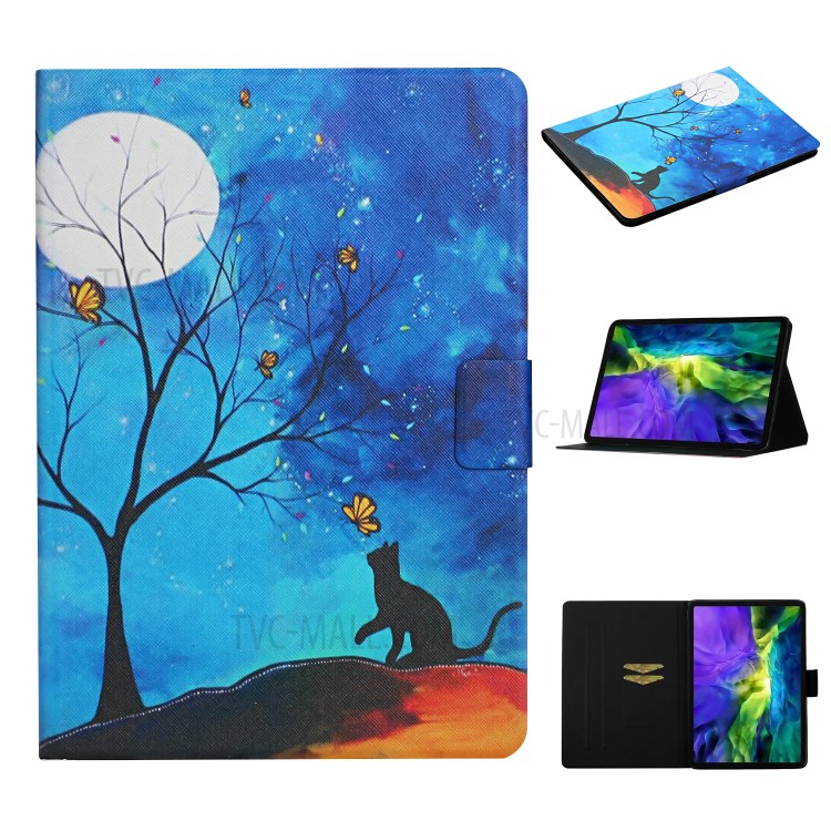 Pattern Printing Card Slots Stand Flip Leather Protective Cover for iPad Pro 11-inch (2020)/(2018) - Tree and Cat-1