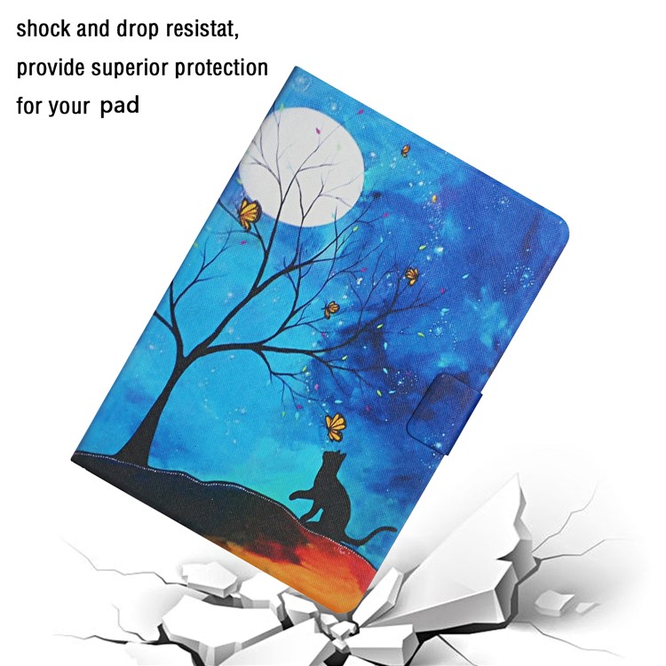 Pattern Printing with Card Slots Leather Case for iPad Air (2013)/iPad Air 2/iPad 9.7-inch (2017)/(2018) - Cat and Moon-5