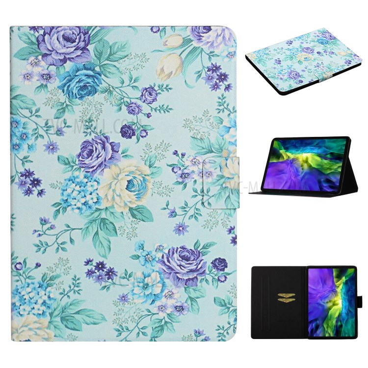 Flower Pattern Printing Card Holder Stand Leather Case for Apple iPad Pro 11-inch (2020)/(2018) - Purple Flower-1