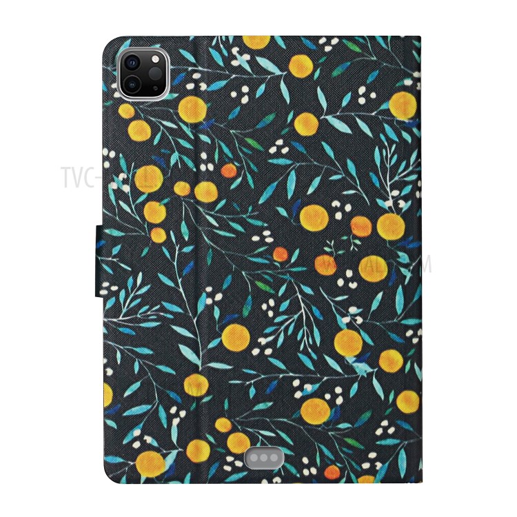 Flower Pattern Printing Card Holder Stand Leather Case for Apple iPad Pro 11-inch (2020)/(2018) - Orange-3