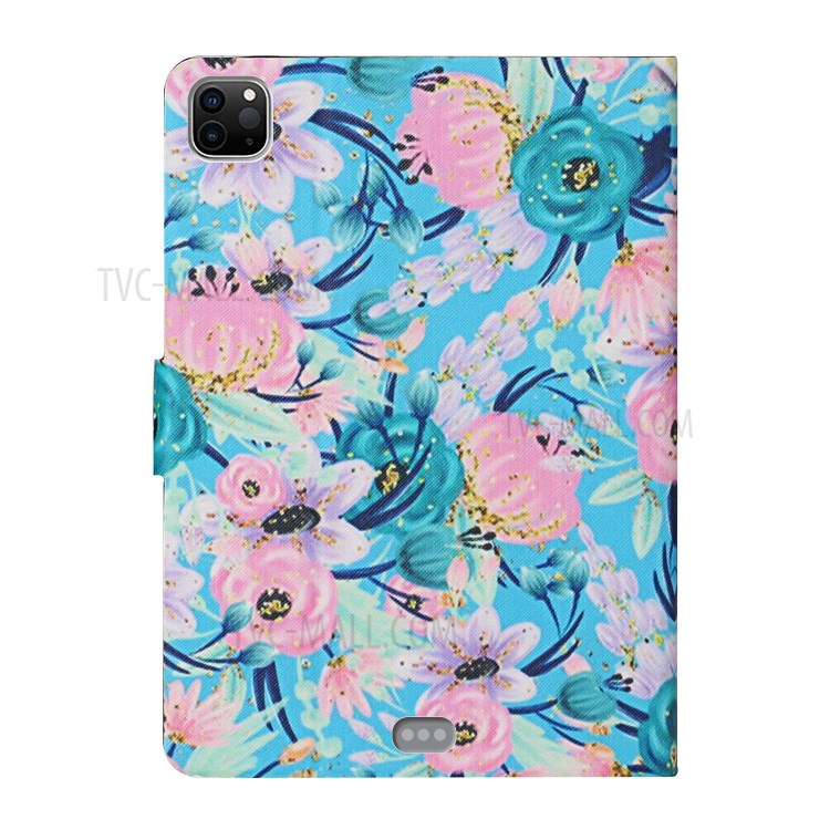 Flower Pattern Printing Card Holder Stand Leather Case for Apple iPad Pro 11-inch (2020)/(2018) - Pink Flower-3
