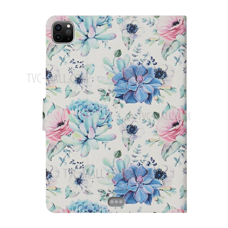 Flower Pattern Printing Card Holder Stand Leather Case for Apple iPad Pro 11-inch (2020)/(2018) - Blue Flower-3