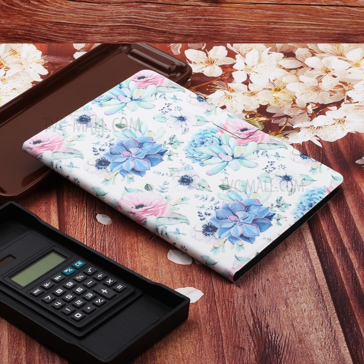 Flower Pattern Printing Card Holder Stand Leather Case for Apple iPad Pro 11-inch (2020)/(2018) - Blue Flower-8
