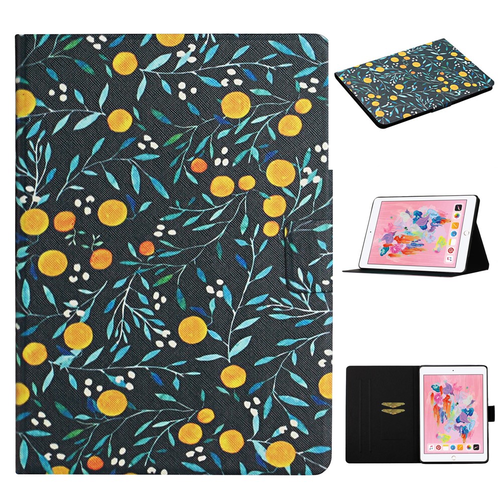 Flower Pattern Printing Card Holder Stand Tablet Cover Case for iPad 10.2 (2019)/Pro 10.5-inch (2017)/Air 10.5 inch (2019) - Orange-1