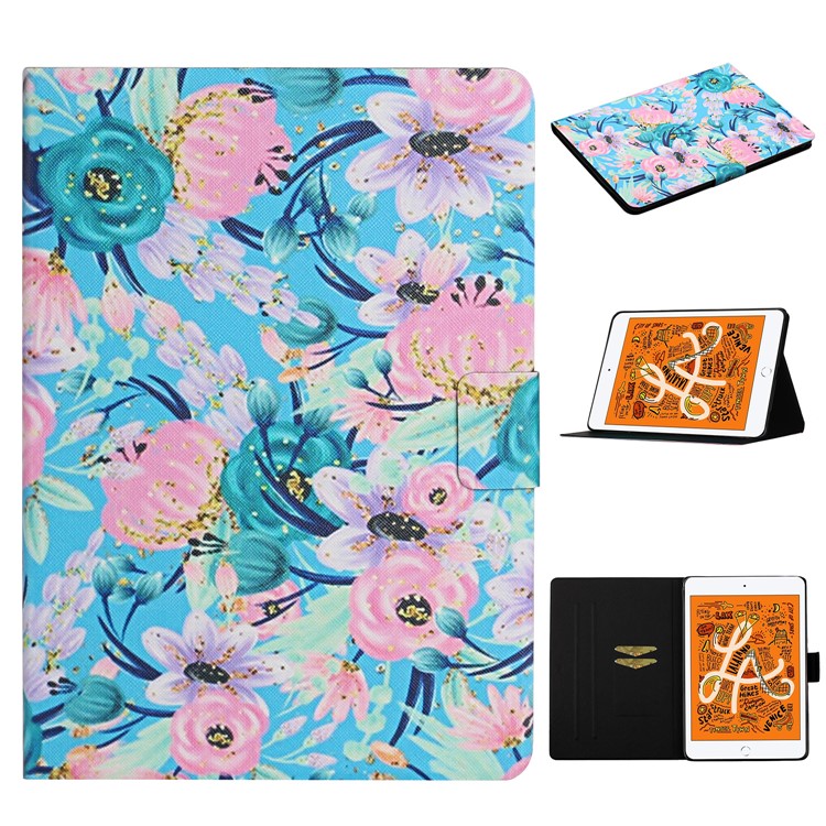 Flower Pattern Printing Card Holder Stand Tablet Shell for iPad mini (2019) 7.9 inch/4/3/2/1 - Pink Flower-1