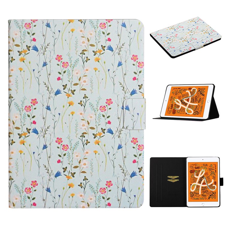 Flower Pattern Printing Card Holder Stand Tablet Shell for iPad mini (2019) 7.9 inch/4/3/2/1 - Red Flower-1