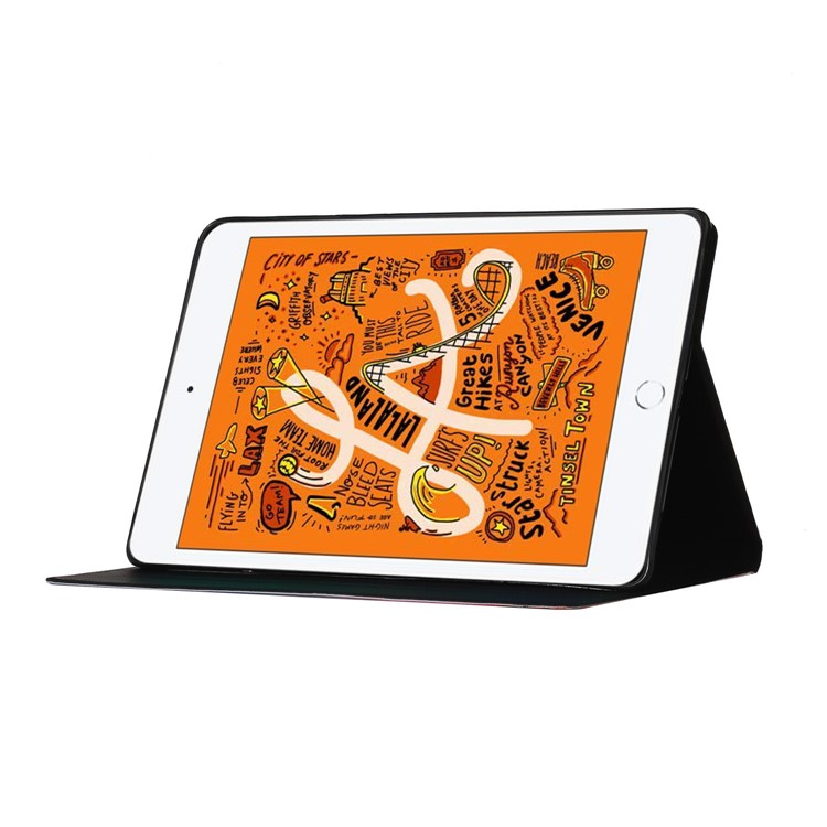 Flower Pattern Printing Card Holder Stand Tablet Shell for iPad mini (2019) 7.9 inch/4/3/2/1 - Red Flower-6