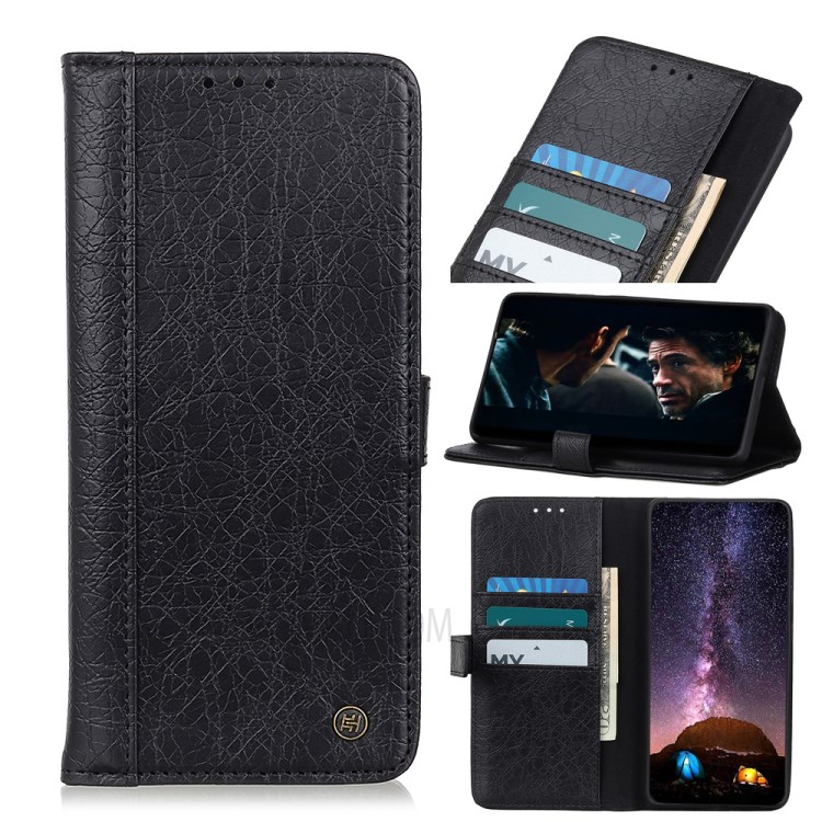 Rhino Grain Wallet Stand PU Leather Case for iPhone 12 Max/12 Pro 6.1 inch - Black-1