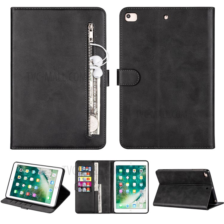 Zipper Pocket with Wallet Leather Tablet Protective Cover for iPad mini (2019) 7.9 inch/4/3/2/1 - Black-1