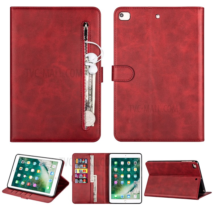 Zipper Pocket with Wallet Leather Tablet Protective Cover for iPad mini (2019) 7.9 inch/4/3/2/1 - Red-1