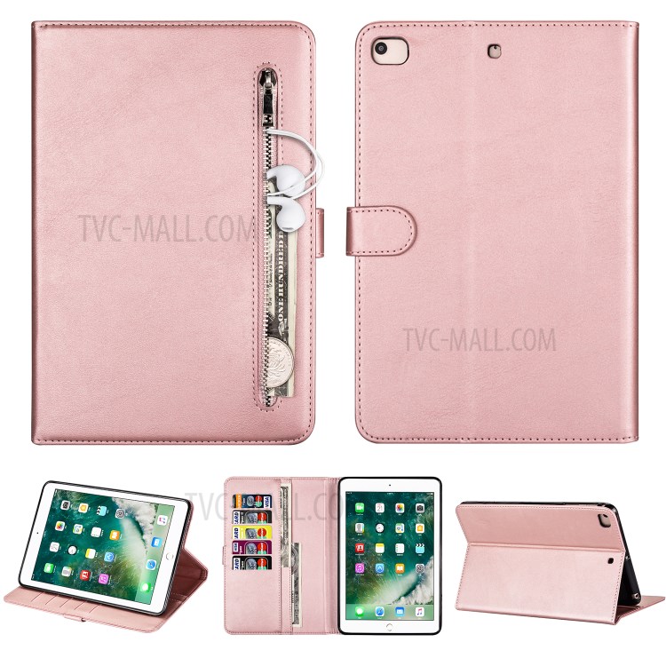 Zipper Pocket with Wallet Leather Tablet Protective Cover for iPad mini (2019) 7.9 inch/4/3/2/1 - Rose Gold-1