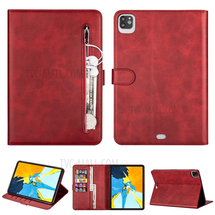 Zipper Pocket Leather Tablet Cover for iPad Pro 12.9-inch (2020)/(2018) - Red-1