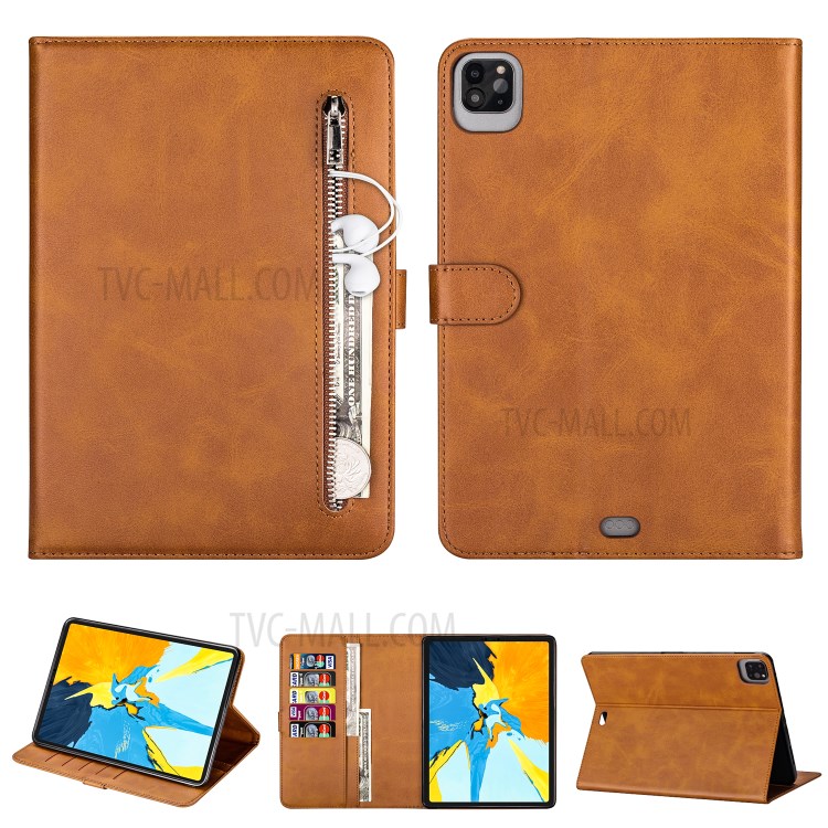 Couverture Tablette En Cuir De Poche À Fermeture Éclair Pour IPad Pro 12,9 Pouces (2020) / (2018) - Marron-1