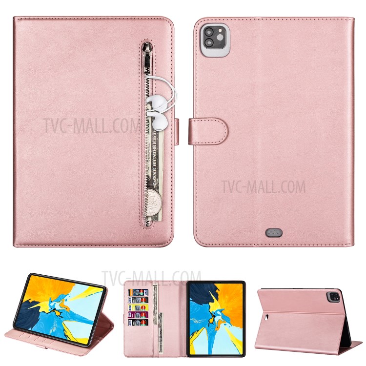 Zipper Pocket Leather Tablet Cover for iPad Pro 12.9-inch (2020)/(2018) - Rose Gold-1