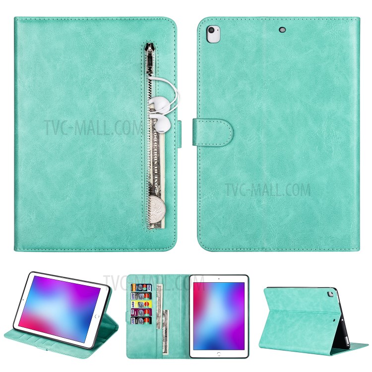 Tablette Cuir Support Porte-monnaie De Poche À Glissière Couvercle Du Boîtier De Protection Pour Ipad 10,2 (2019) / Ipad Air 10,5 Pouces (2019) - Vert-1