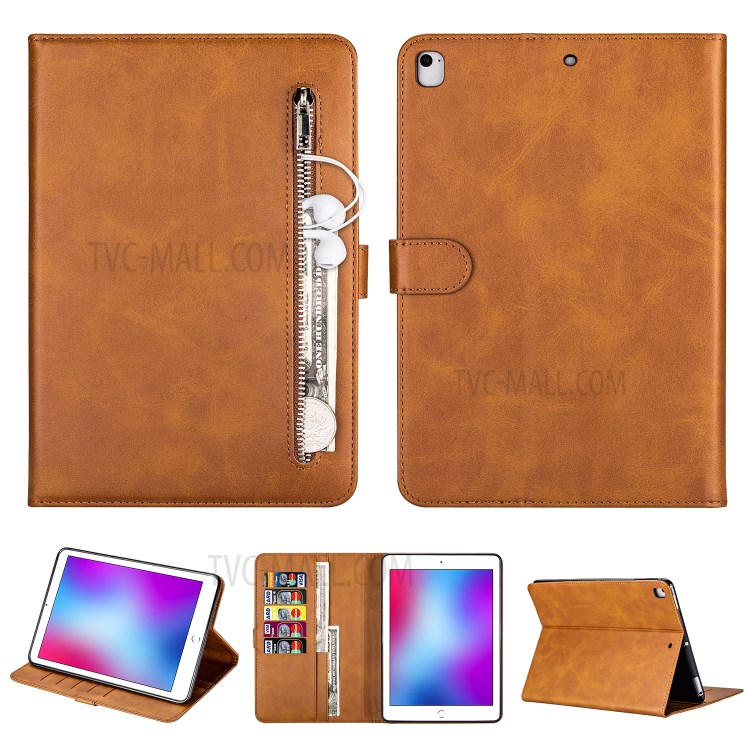 Zipper Pocket Wallet Stand Leather Tablet Protective Case Cover for iPad 10.2 (2019)/iPad Air 10.5-inch (2019) - Brown-1