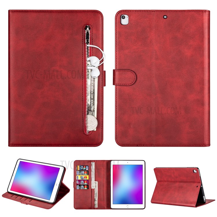 Zipper Pocket Wallet Stand Leather Tablet Protective Case Cover for iPad 10.2 (2019)/iPad Air 10.5-inch (2019) - Red-1