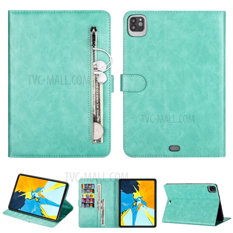 Zipper Pocket Wallet Stand Leather Tablet Protective Case Cover for iPad Pro 11-inch (2018)/iPad Pro 11-inch (2020) - Green-1