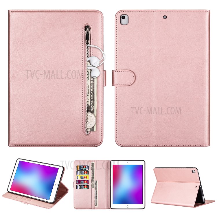 Zipper Pocket Leather Tablet Stylish Cover for iPad Air 2/(2013)/iPad 9.7-inch (2017)/(2018) - Rose Gold-1