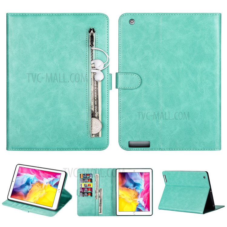 Zipper Pocket Wallet Stand Leather Tablet Protective Cover for iPad 2/3/4 - Green-1