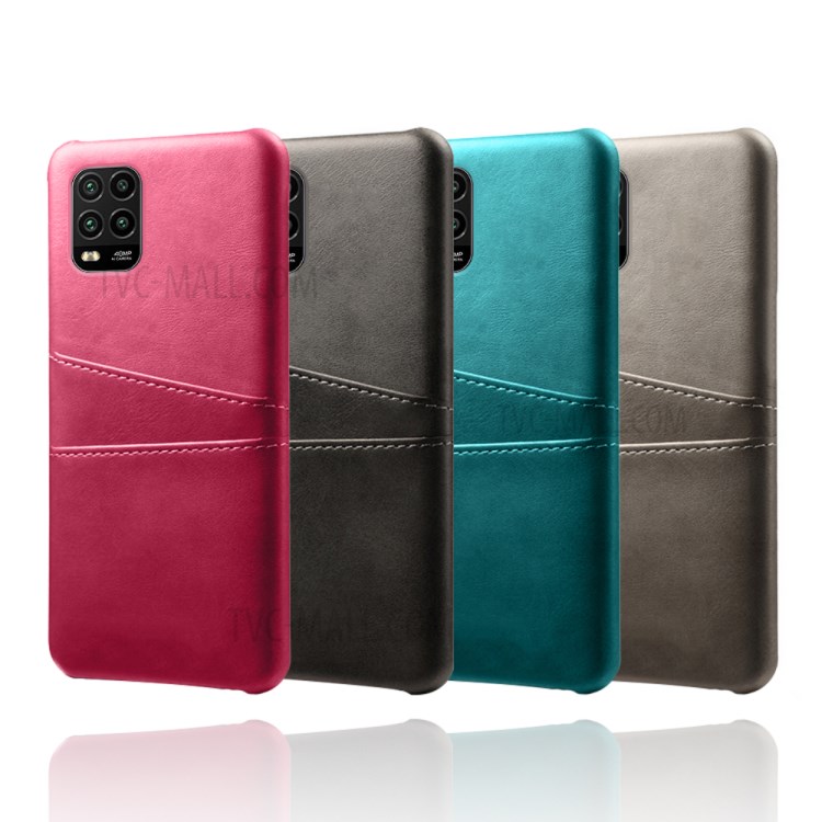 KSQ with Double Card Slots PU Leather Coated Hard PC Case for Xiaomi Mi 10 Lite 5G - Brown-6