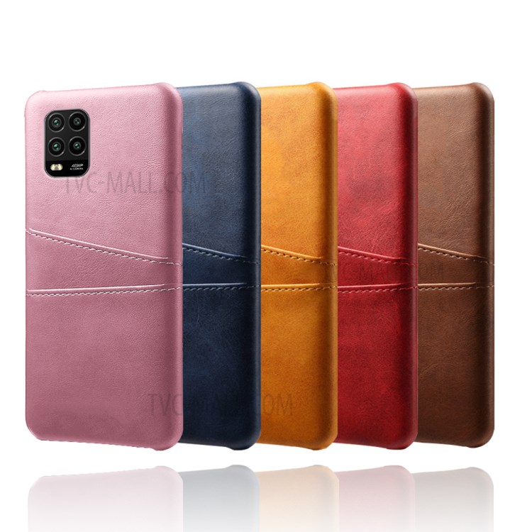 KSQ with Double Card Slots PU Leather Coated Hard PC Case for Xiaomi Mi 10 Lite 5G - Brown-7