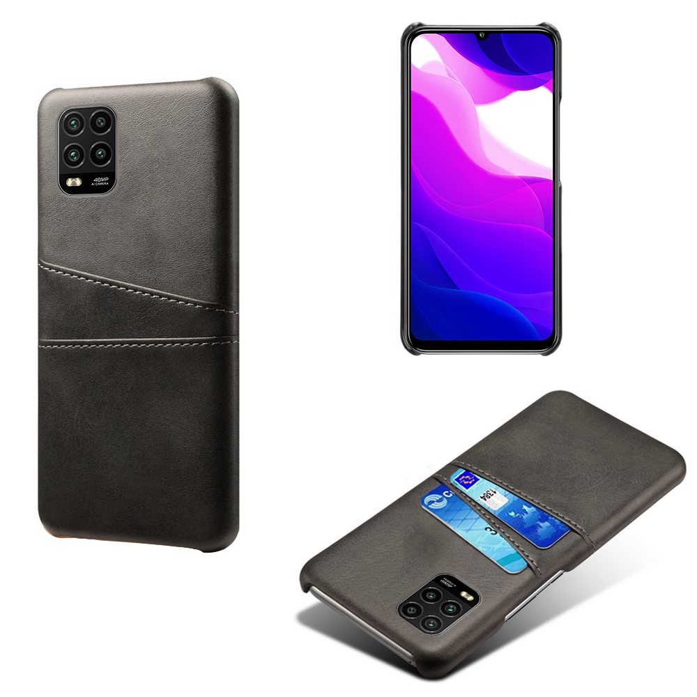 KSQ with Double Card Slots PU Leather Coated Hard PC Case for Xiaomi Mi 10 Lite 5G - Black-1
