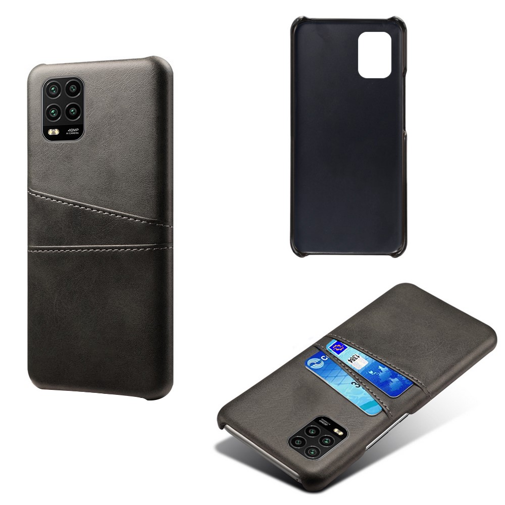 KSQ with Double Card Slots PU Leather Coated Hard PC Case for Xiaomi Mi 10 Lite 5G - Black-2