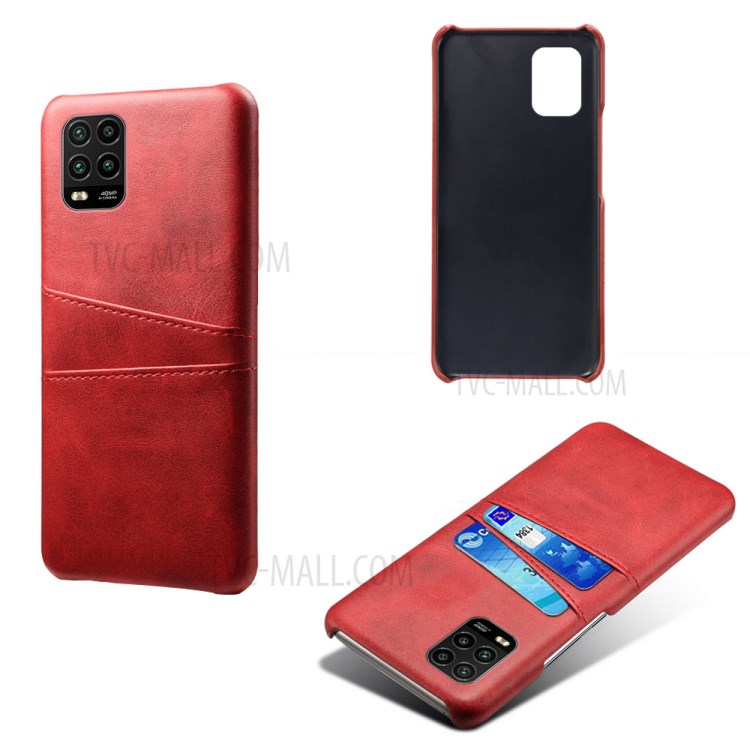 KSQ with Double Card Slots PU Leather Coated Hard PC Case for Xiaomi Mi 10 Lite 5G - Red-2