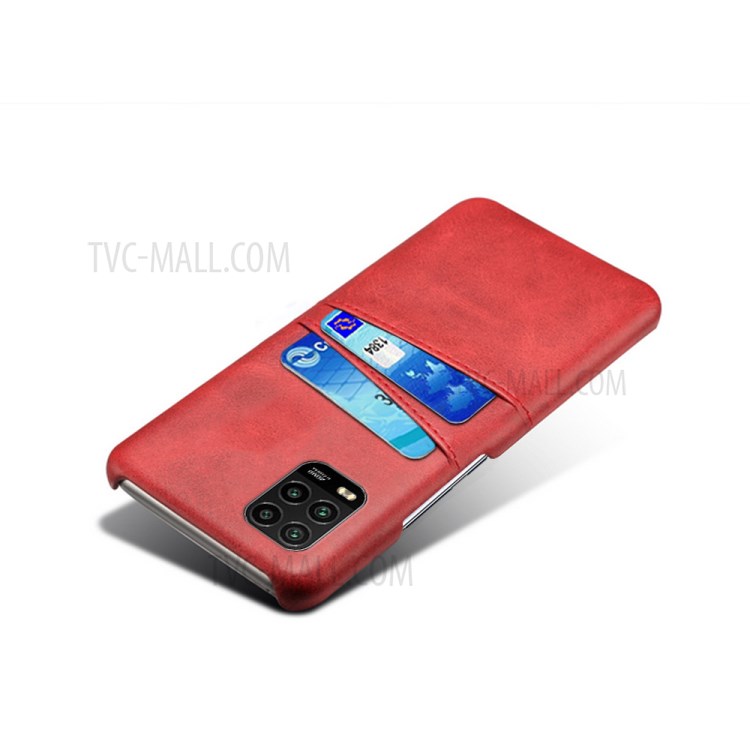 KSQ with Double Card Slots PU Leather Coated Hard PC Case for Xiaomi Mi 10 Lite 5G - Red-4