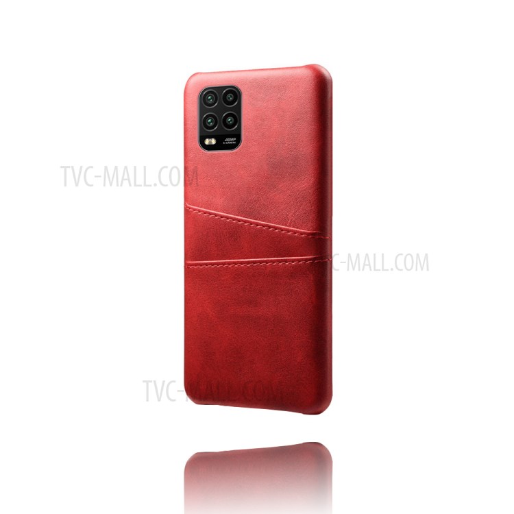 KSQ with Double Card Slots PU Leather Coated Hard PC Case for Xiaomi Mi 10 Lite 5G - Red-5