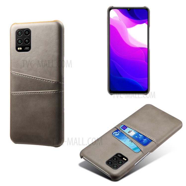 KSQ with Double Card Slots PU Leather Coated Hard PC Case for Xiaomi Mi 10 Lite 5G - Grey-1