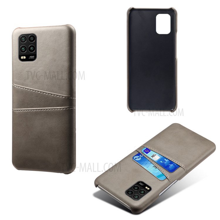 KSQ with Double Card Slots PU Leather Coated Hard PC Case for Xiaomi Mi 10 Lite 5G - Grey-2