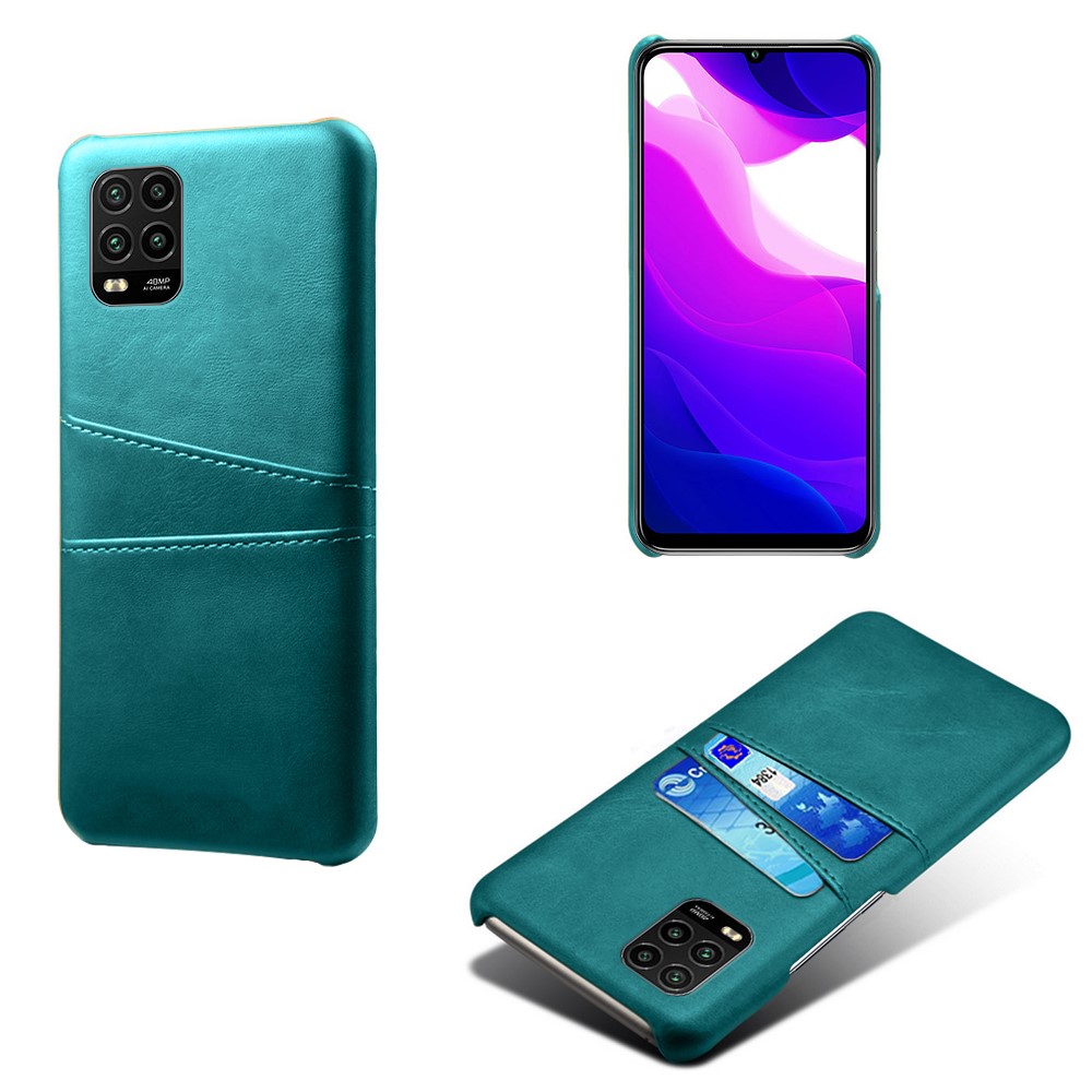 KSQ with Double Card Slots PU Leather Coated Hard PC Case for Xiaomi Mi 10 Lite 5G - Cyan-1