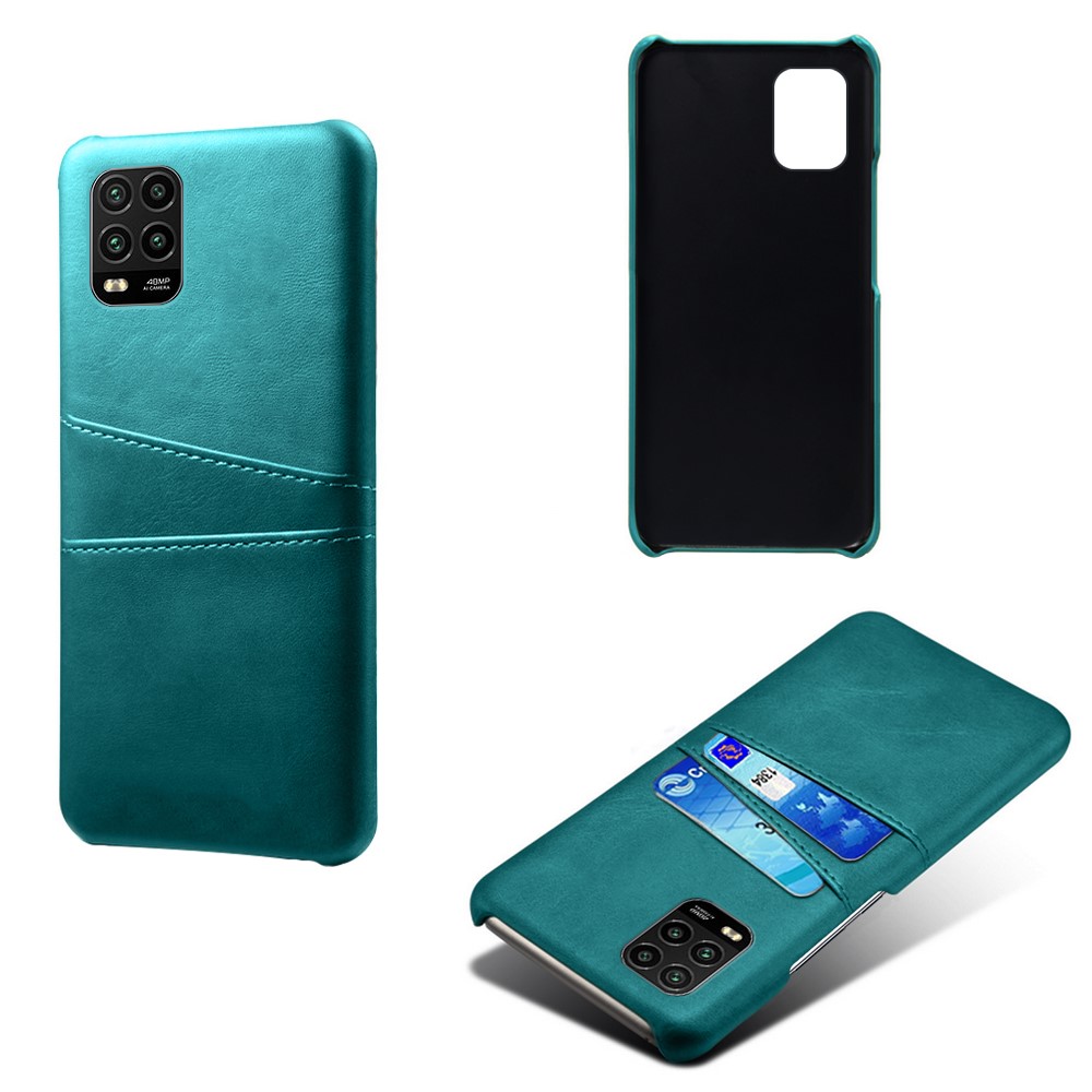 KSQ with Double Card Slots PU Leather Coated Hard PC Case for Xiaomi Mi 10 Lite 5G - Cyan-2