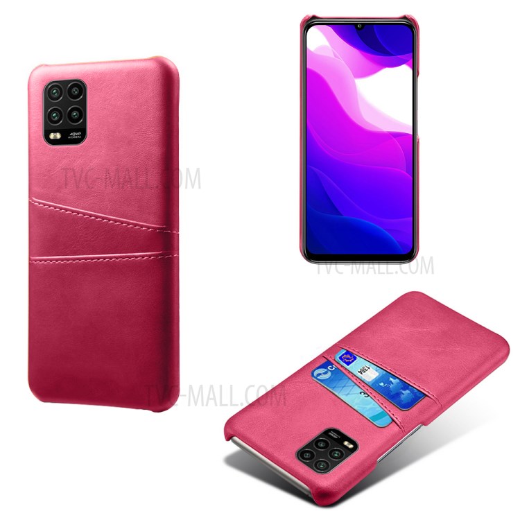 KSQ with Double Card Slots PU Leather Coated Hard PC Case for Xiaomi Mi 10 Lite 5G - Rose-1