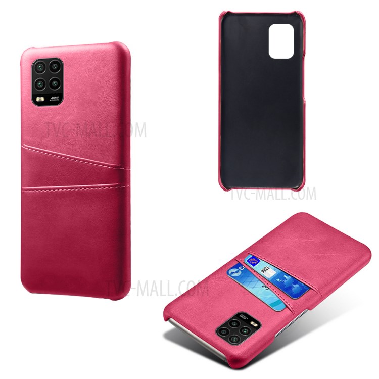 KSQ with Double Card Slots PU Leather Coated Hard PC Case for Xiaomi Mi 10 Lite 5G - Rose-2
