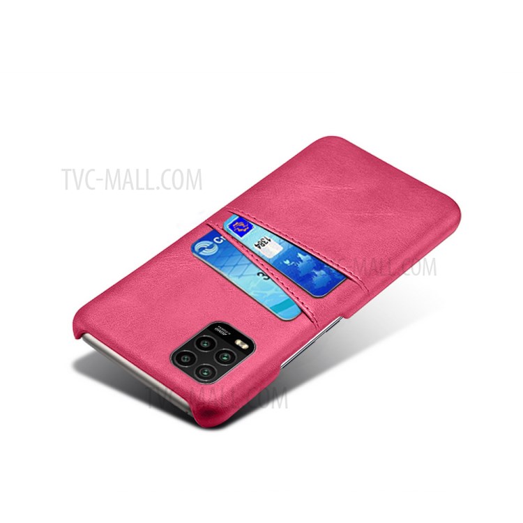 KSQ with Double Card Slots PU Leather Coated Hard PC Case for Xiaomi Mi 10 Lite 5G - Rose-4