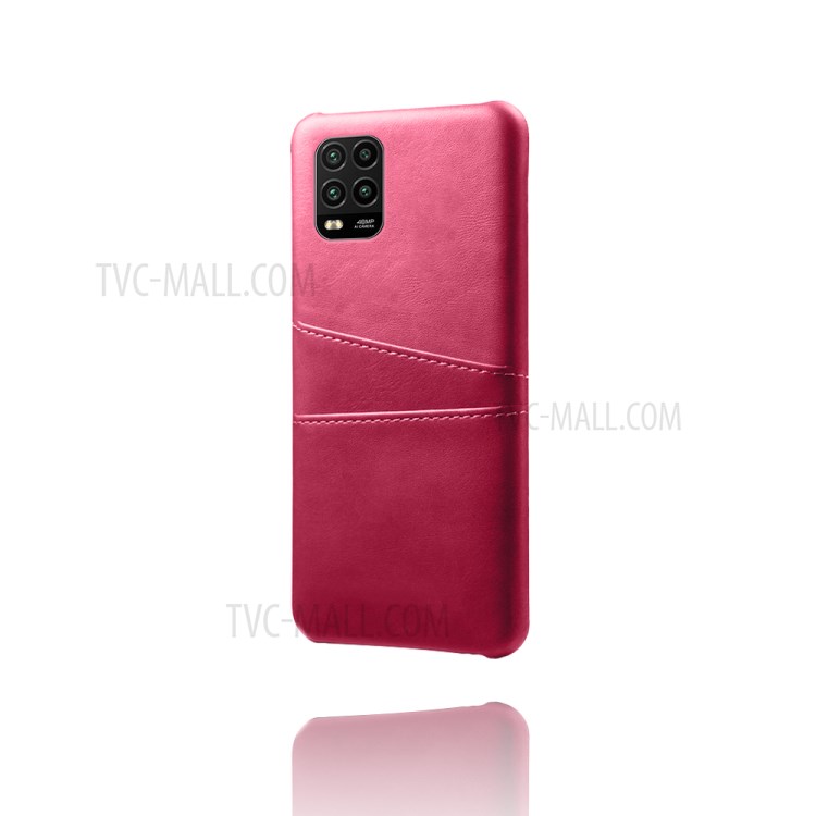 KSQ with Double Card Slots PU Leather Coated Hard PC Case for Xiaomi Mi 10 Lite 5G - Rose-5