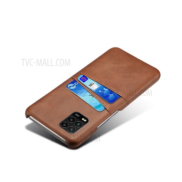 KSQ with Double Card Slots PU Leather Coated Hard PC Case for Xiaomi Mi 10 Lite 5G - Coffee-4