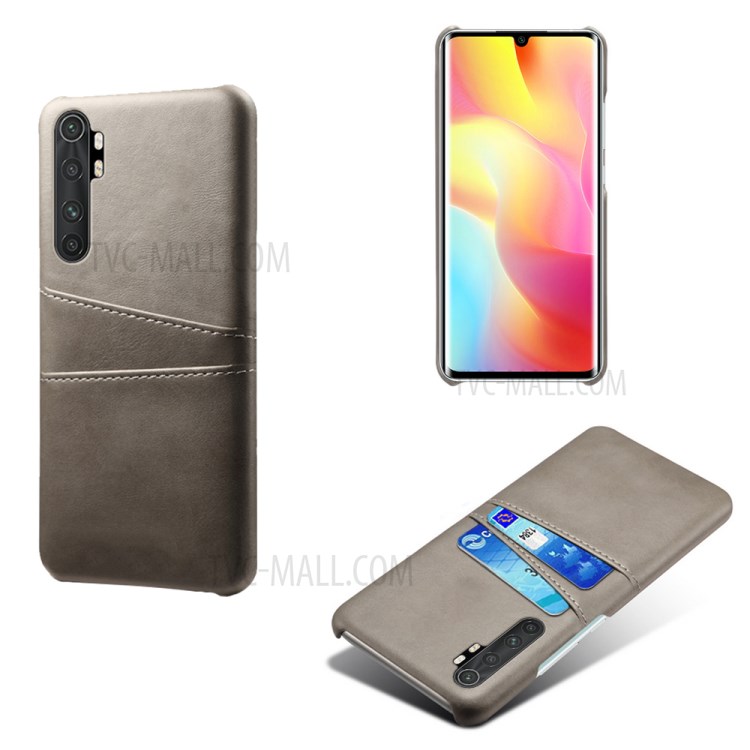 KSQ Double Card Slots PU Leather Coated PC Stylish Case for Xiaomi Mi Note 10 Lite - Grey-1