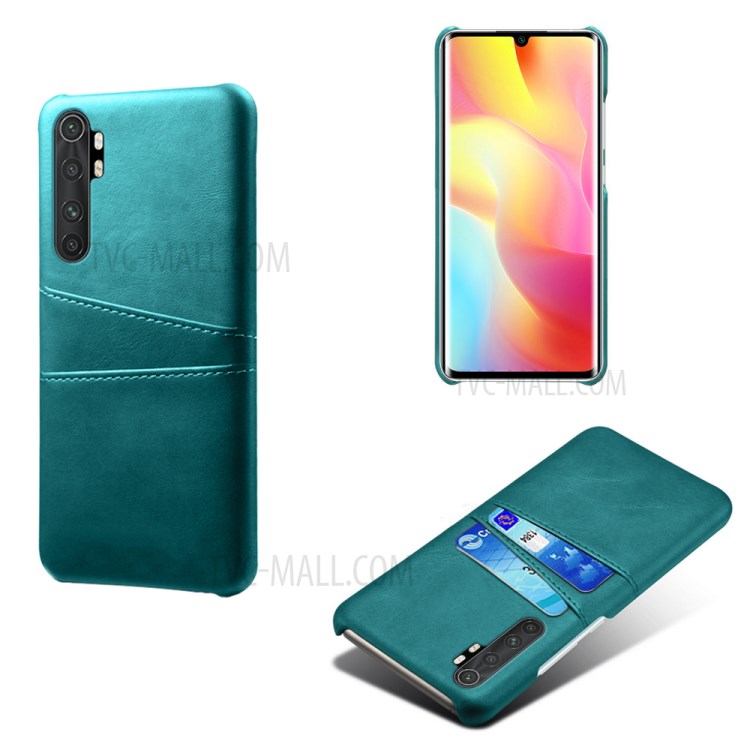 KSQ Double Card Slots PU Leather Coated PC Stylish Case for Xiaomi Mi Note 10 Lite - Cyan-1